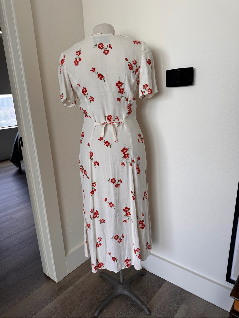 Reformation Cream Midi Dress with Red Floral Print - Picture 5 of 7